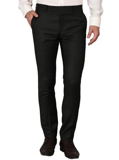 JadeBlue Black & Grey Blue Self Textured Slim Fit Formal Trouser