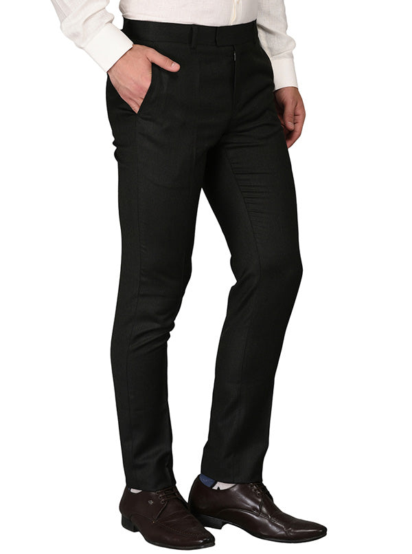 JadeBlue Black & Grey Blue Self Textured Slim Fit Formal Trouser