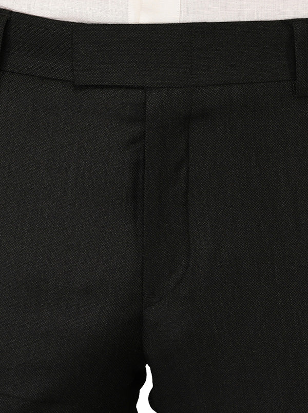 JadeBlue Black & Grey Blue Self Textured Slim Fit Formal Trouser