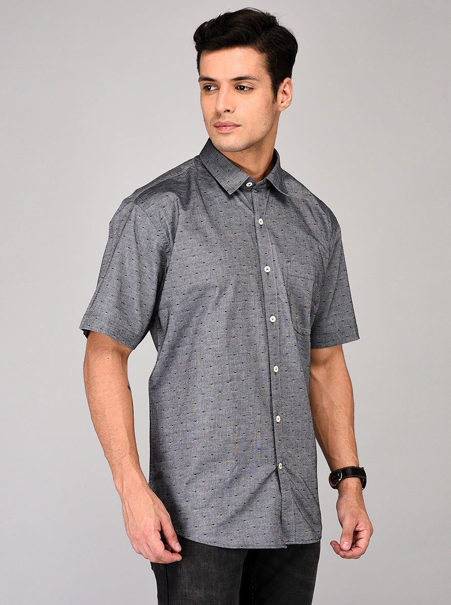 Greenfibre Grey & Black Printed Regular Fit Casual Shirt