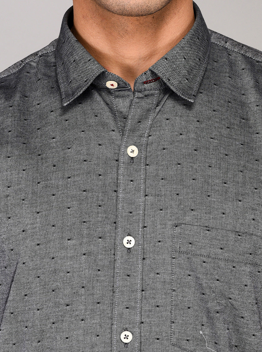 Greenfibre Grey & Black Printed Regular Fit Casual Shirt