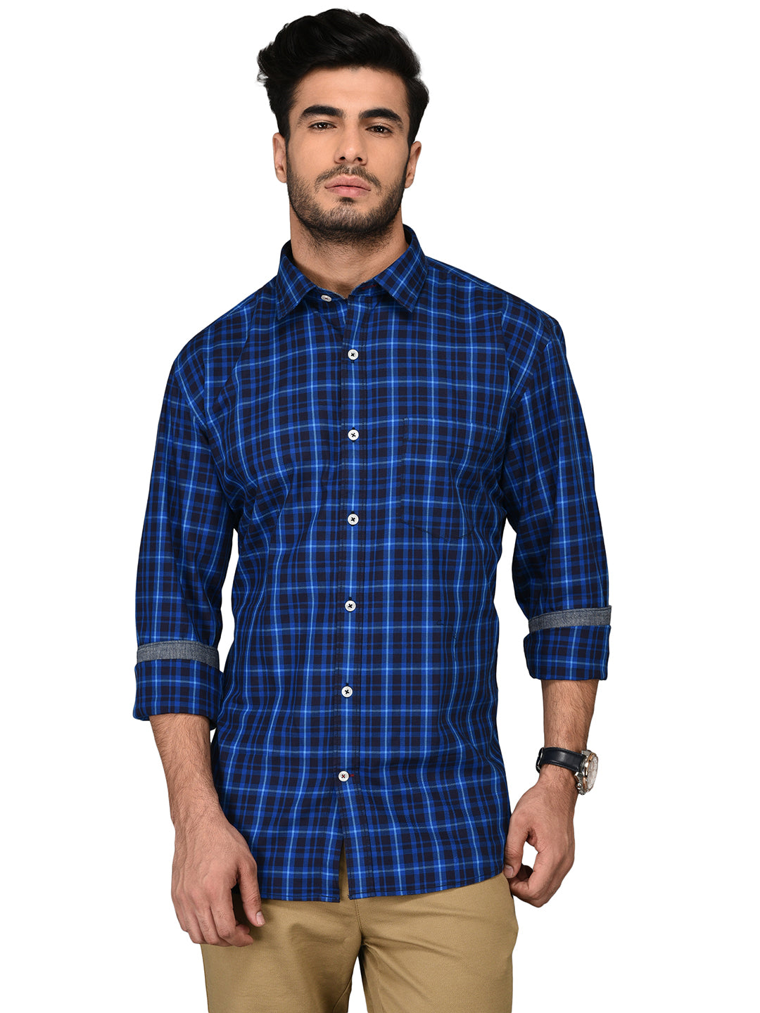 Blue & Black Checked Slim Fit Casual Shirt | JB Sport