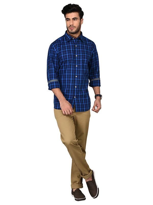 Blue & Black Checked Slim Fit Casual Shirt | JB Sport