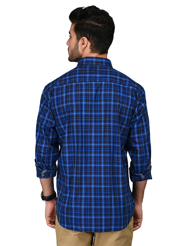 Blue & Black Checked Slim Fit Casual Shirt | JB Sport