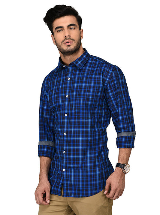 Blue & Black Checked Slim Fit Casual Shirt | JB Sport