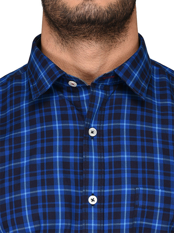 Blue & Black Checked Slim Fit Casual Shirt | JB Sport