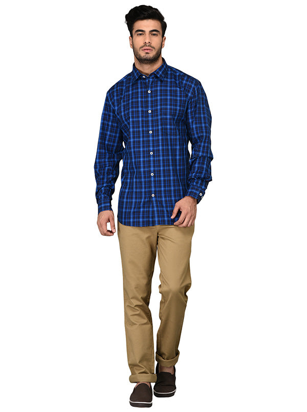 Blue & Black Checked Slim Fit Casual Shirt | JB Sport