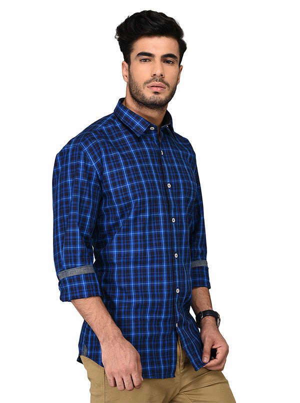 Blue & Black Checked Slim Fit Casual Shirt | JB Sport