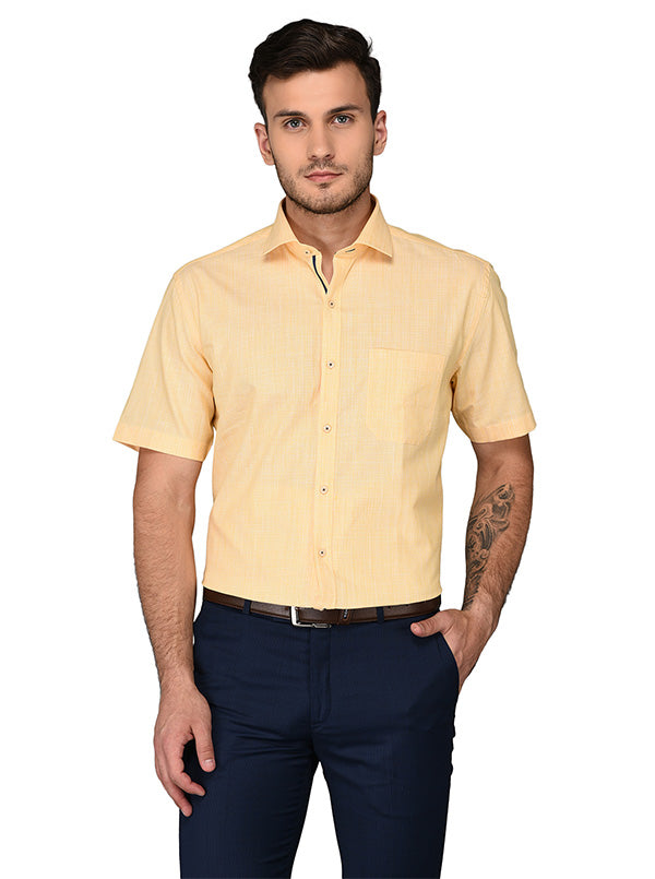 JadeBlue Yellow Self Textured Regular Fit Formal Shirt