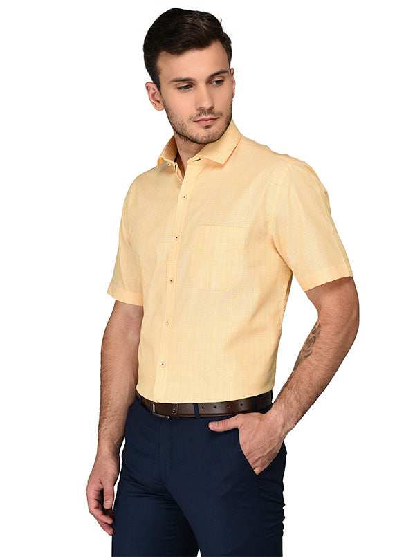 JadeBlue Yellow Self Textured Regular Fit Formal Shirt