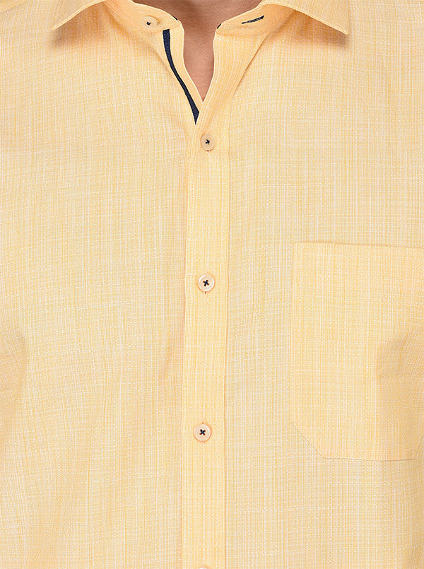 JadeBlue Yellow Self Textured Regular Fit Formal Shirt