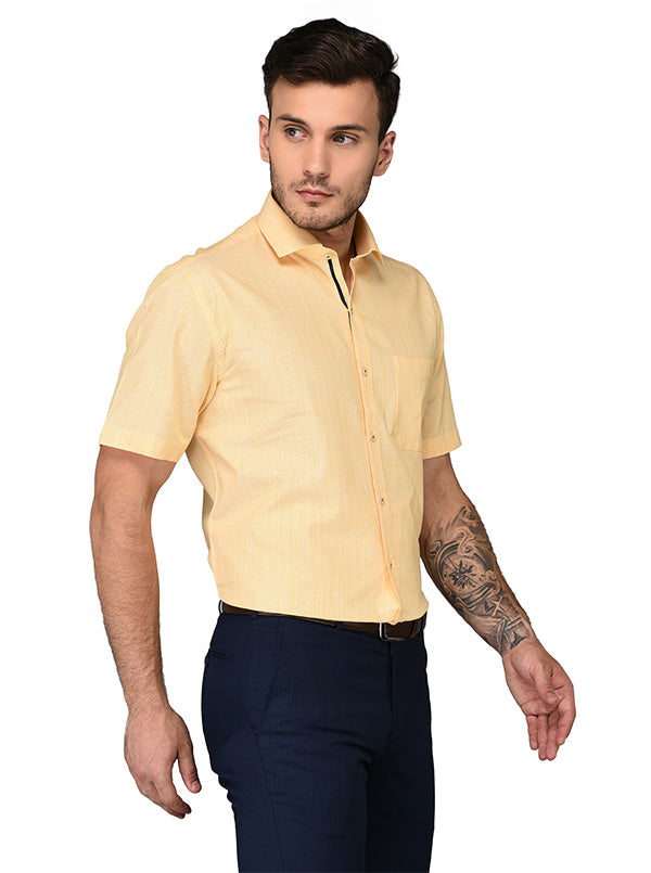 JadeBlue Yellow Self Textured Regular Fit Formal Shirt