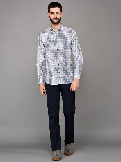 JadeBlue Navy Blue Self Textured Slim Fit Casual Trouser