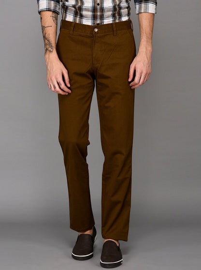 JadeBlue Dark Khaki Self Textured Slim Fit Casual Trouser