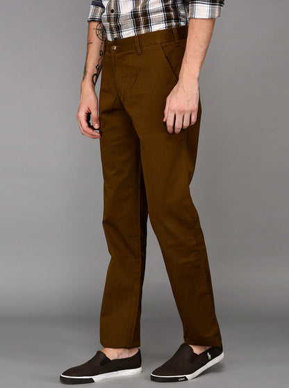 JadeBlue Dark Khaki Self Textured Slim Fit Casual Trouser