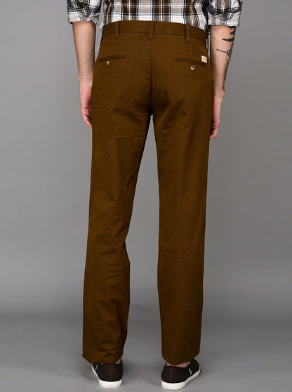 JadeBlue Dark Khaki Self Textured Slim Fit Casual Trouser