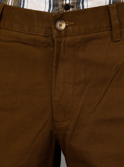 JadeBlue Dark Khaki Self Textured Slim Fit Casual Trouser