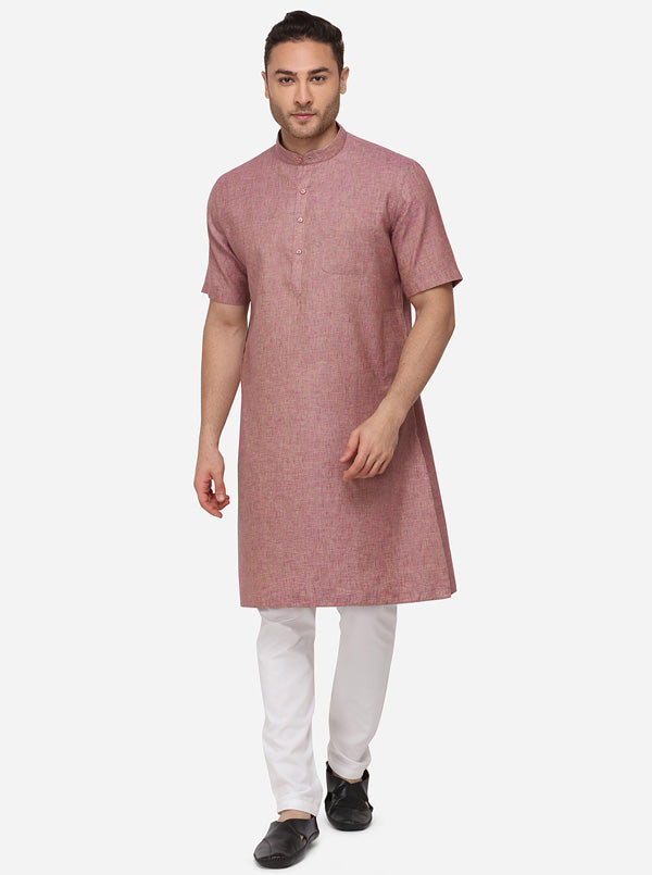 Rose Pink Solid Regular Fit Modi Kurta | JadeBlue
