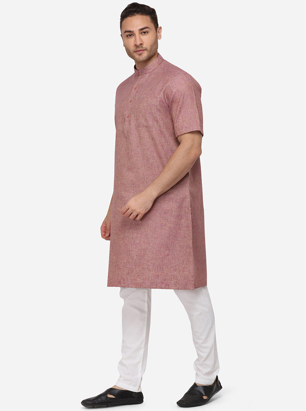 Rose Pink Solid Regular Fit Modi Kurta | JadeBlue