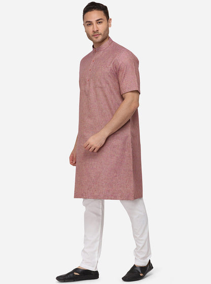 Rose Pink Solid Regular Fit Modi Kurta | JadeBlue
