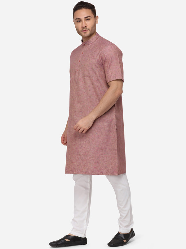 Rose Pink Solid Regular Fit Modi Kurta | JadeBlue
