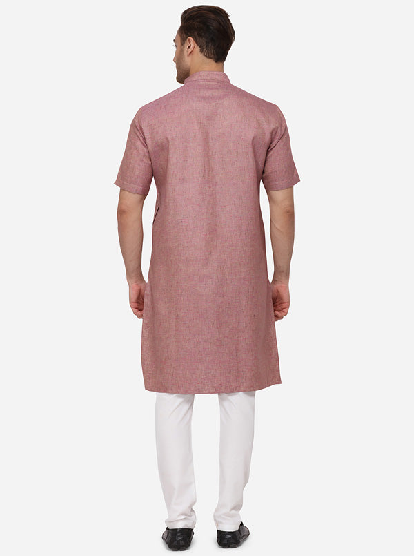 Rose Pink Solid Regular Fit Modi Kurta | JadeBlue