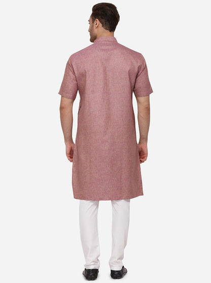 Rose Pink Solid Regular Fit Modi Kurta | JadeBlue