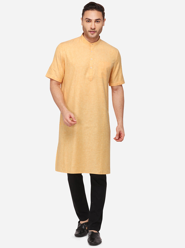 Orange Solid Regular Fit Modi Kurta | JadeBlue