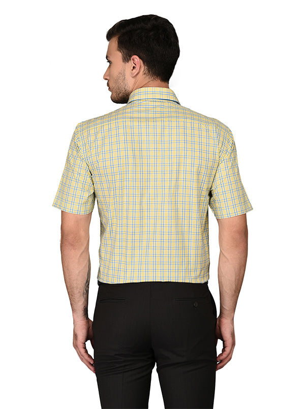 JadeBlue Yellow & Blue Checked Regular Fit Formal Shirt