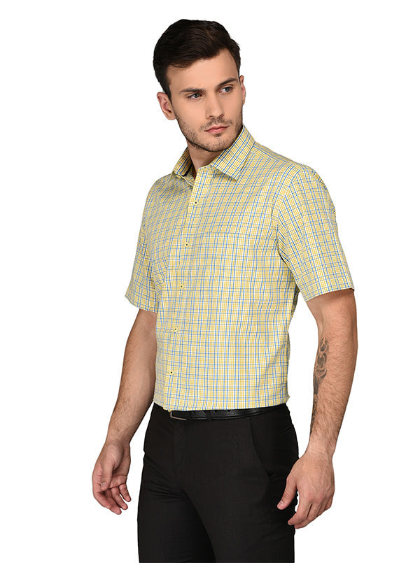 JadeBlue Yellow & Blue Checked Regular Fit Formal Shirt