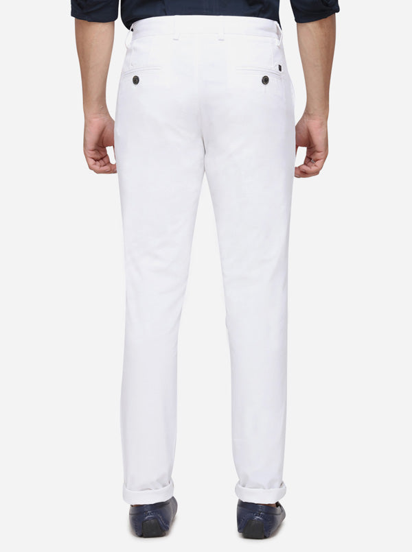 White Solid Slim Fit Casual Trouser | Greenfibre