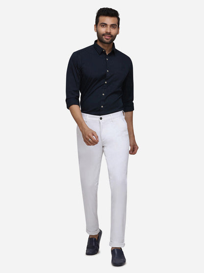 White Solid Slim Fit Casual Trouser | Greenfibre