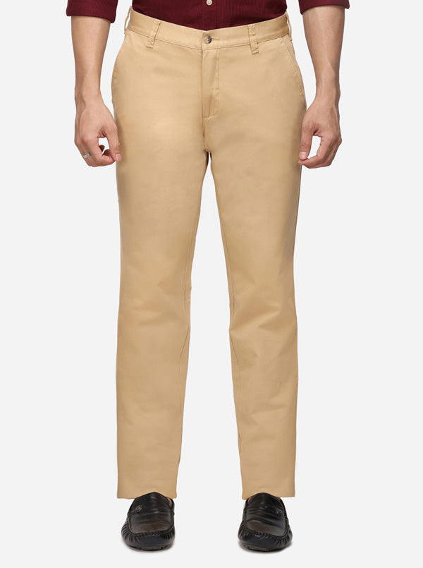 Khaki Solid Super Slim Fit Casual Trouser | Greenfibre
