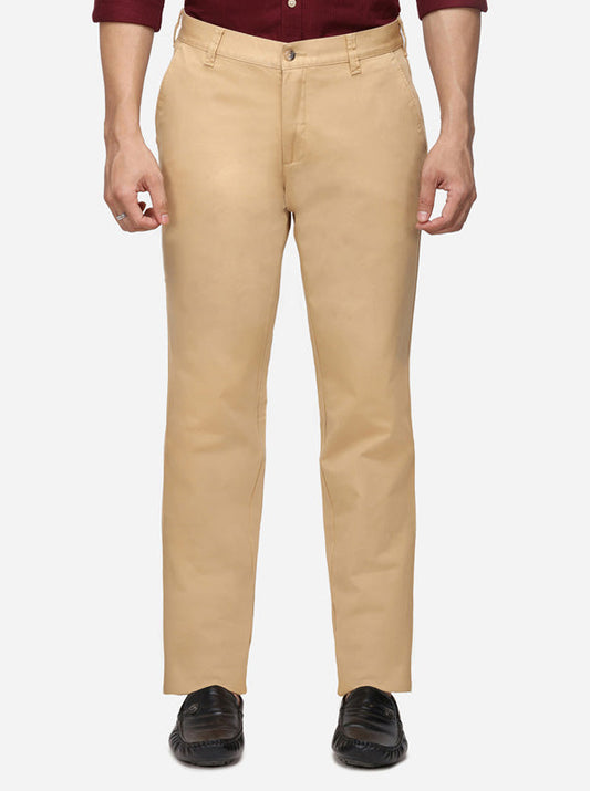 Khaki Solid Super Slim Fit Casual Trouser | Greenfibre