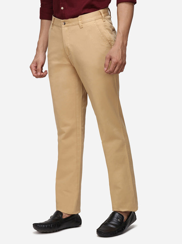 Khaki Solid Super Slim Fit Casual Trouser | Greenfibre