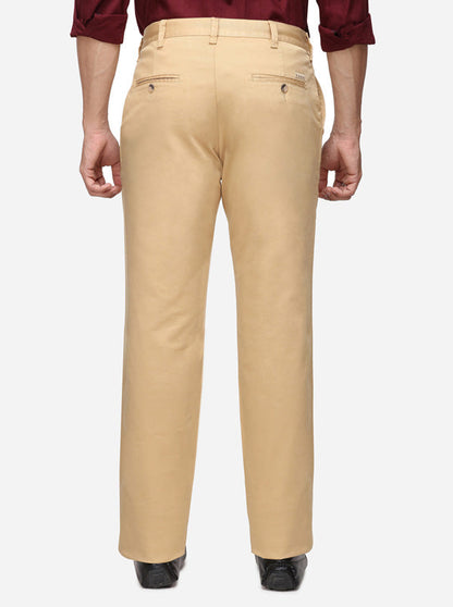 Khaki Solid Super Slim Fit Casual Trouser | Greenfibre