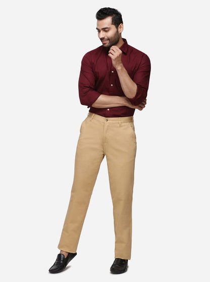 Khaki Solid Super Slim Fit Casual Trouser | Greenfibre