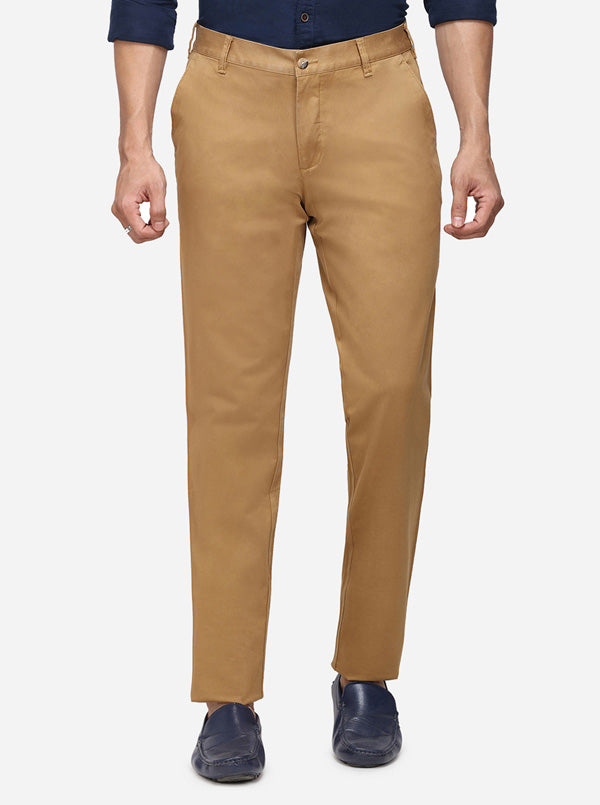 Khaki Solid Super Slim Fit Casual Trouser | Greenfibre