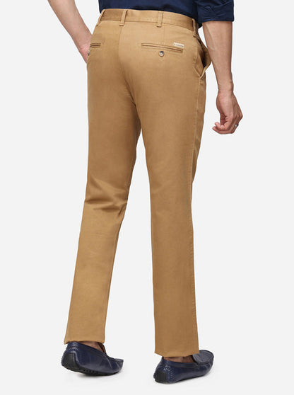 Khaki Solid Super Slim Fit Casual Trouser | Greenfibre