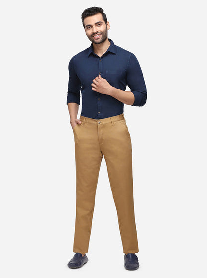 Khaki Solid Super Slim Fit Casual Trouser | Greenfibre
