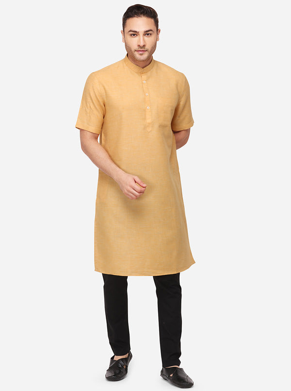 Apricot Orange Solid Regular Fit Modi Kurta | JadeBlue