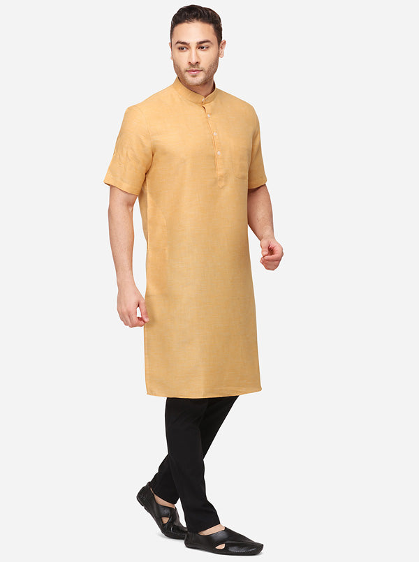 Apricot Orange Solid Regular Fit Modi Kurta | JadeBlue