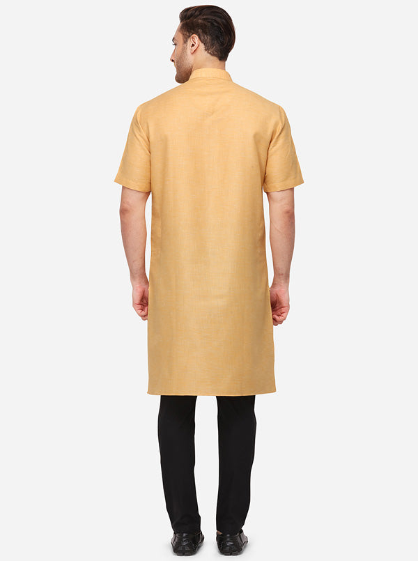 Apricot Orange Solid Regular Fit Modi Kurta | JadeBlue