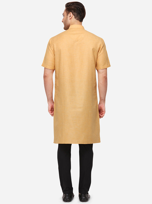 Apricot Orange Solid Regular Fit Modi Kurta | JadeBlue