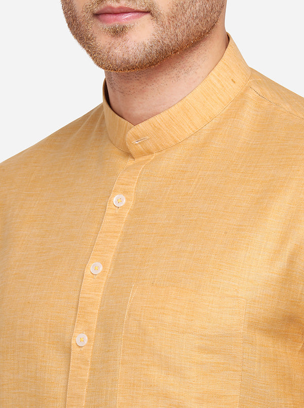 Apricot Orange Solid Regular Fit Modi Kurta | JadeBlue