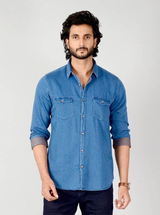 Indigo Blue Solid Slim Fit Casual Shirt | JB Sport