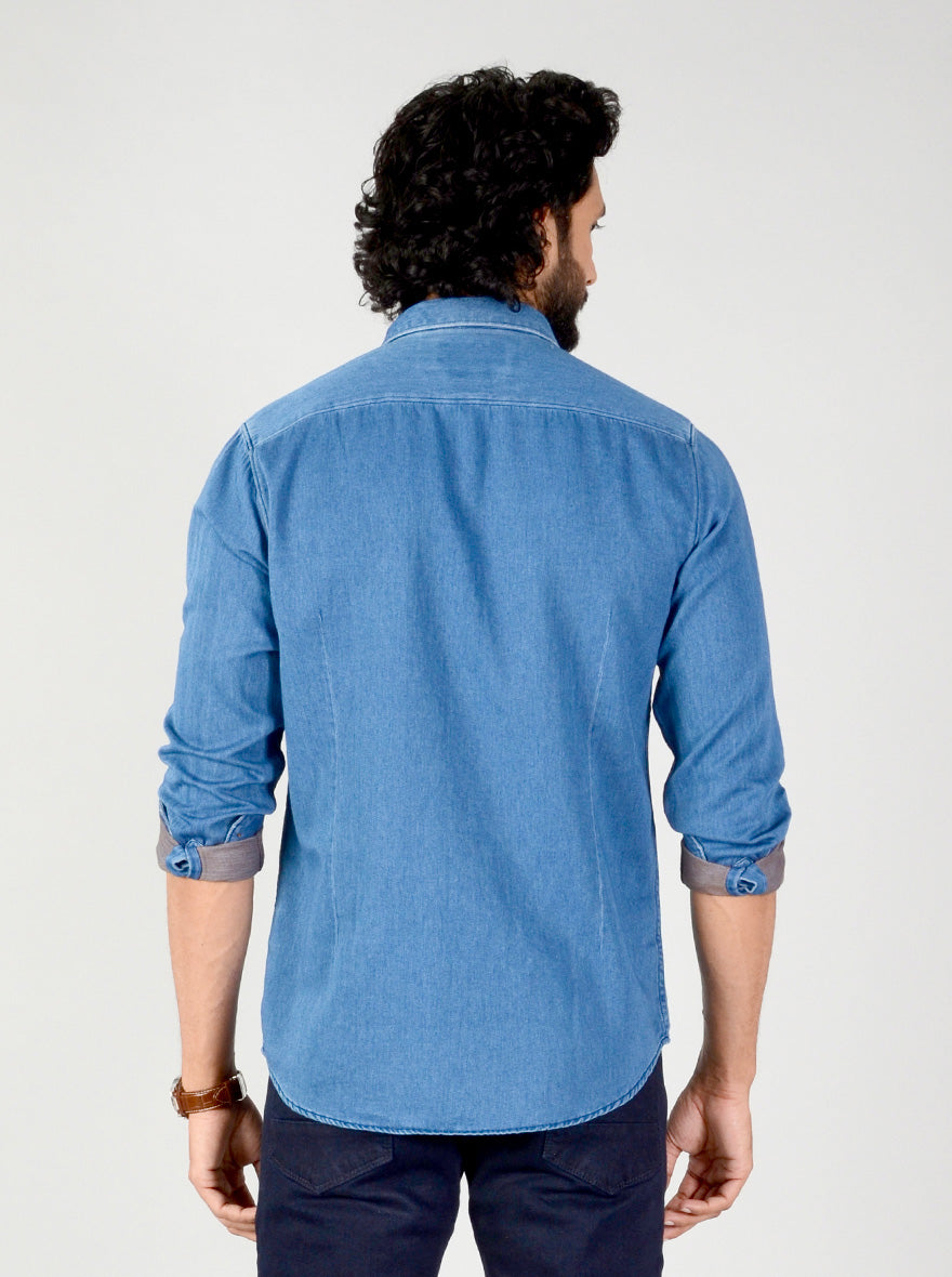 Indigo Blue Solid Slim Fit Casual Shirt | JB Sport