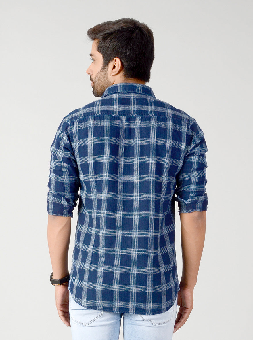 Indigo Blue Checked Slim Fit Casual Shirt | JB Sport