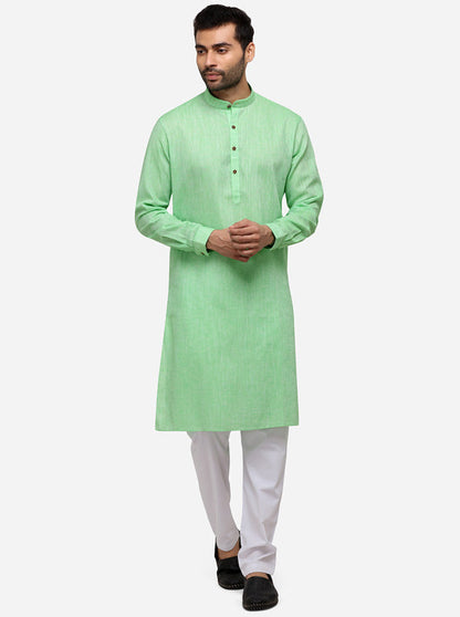 Light Green Self Textured Regular Fit Modi Kurta | JadeBlue