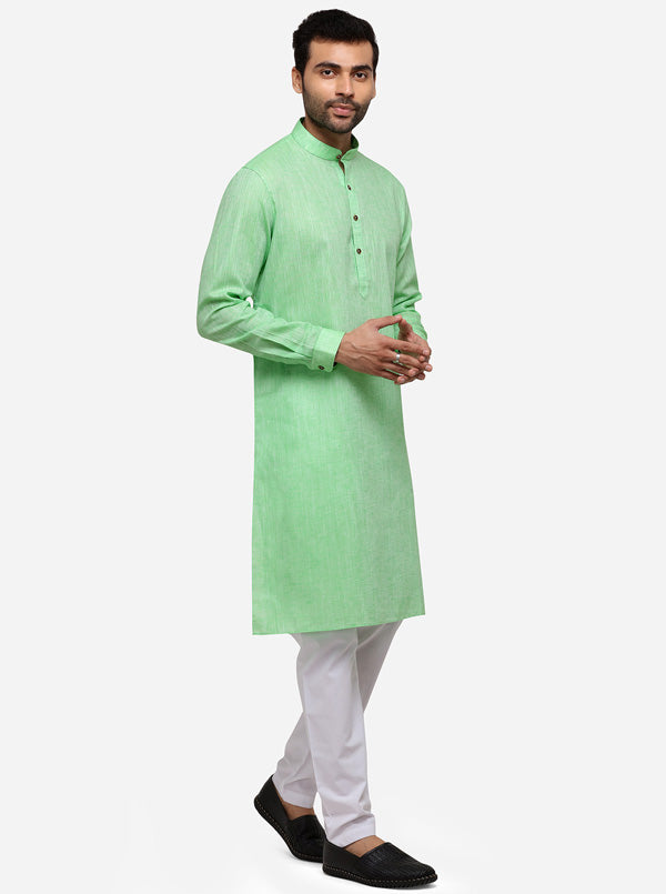 Light Green Self Textured Regular Fit Modi Kurta | JadeBlue